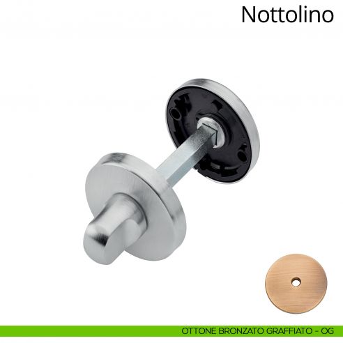 Nottolino per porta 101 Linea Calì con rosetta tonda 45 mm zama ottone bronzato graffiato