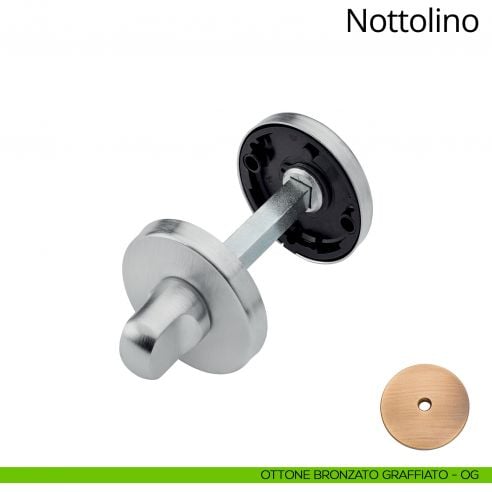 Nottolino per porta 101 Linea Calì con rosetta tonda 50 mm zama ottone bronzato graffiato