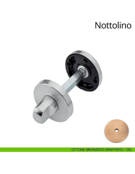 Nottolino per porta 101 Linea Calì con rosetta tonda 50 mm zama ottone bronzato graffiato