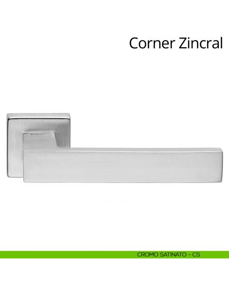 Maniglia per porta interna Corner Zincral Linea Calì rosetta quadrata cromo satinato