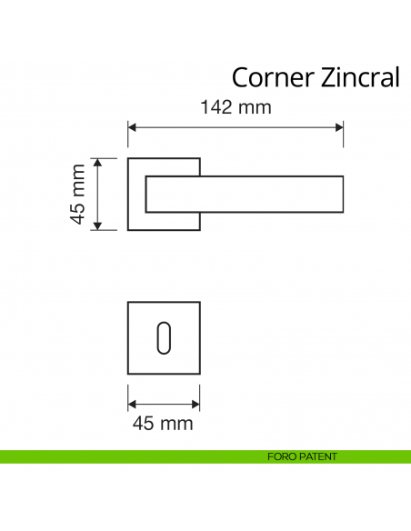 Maniglia per porta interna Corner Zincral Linea Calì rosetta quadrata foro patent