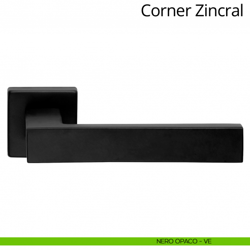 Maniglia per porta interna Corner Zincral Linea Calì rosetta quadrata nero opaco