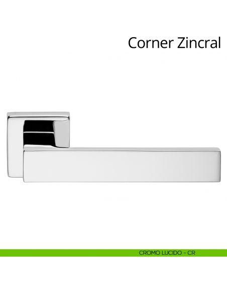 Maniglia per porta interna Corner Zincral Linea Calì rosetta quadrata bassa cromo lucido