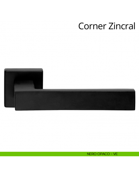 Maniglia per porta interna Corner Zincral Linea Calì rosetta quadrata bassa nero opaco