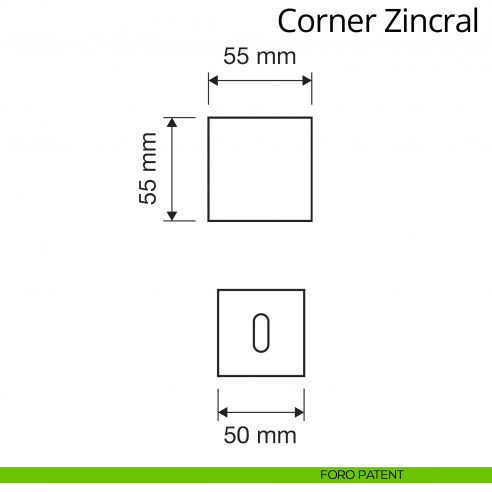 Pomolo quadrato per porta girevole Corner Zincral Linea Calì foro patent