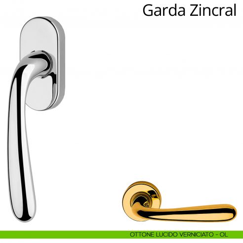 Maniglia per finestra martellina DK Garda Zincral Linea Calì ottone lucido verniciato