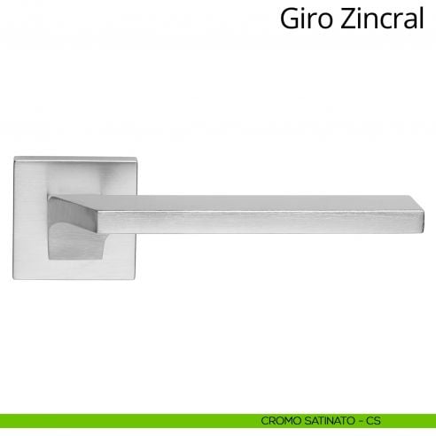 Maniglia per porta interna Giro Zincral Linea Calì rosetta quadrata bassa cromo satinato