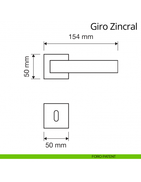 Maniglia per porta interna Giro Zincral Linea Calì rosetta quadrata bassa foro patent