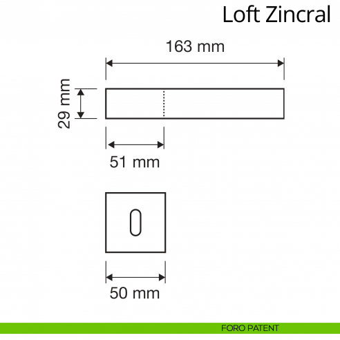 Maniglia per porta interna Loft Zincral Linea Calì foro patent