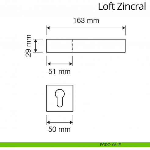 Maniglia per porta interna Loft Zincral Linea Calì foro yale