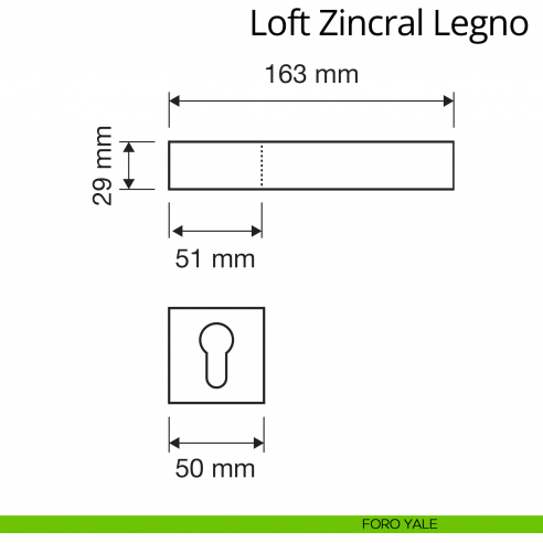 Maniglia per porta interna Loft Zincral Legno wengé Linea Calì foro yale