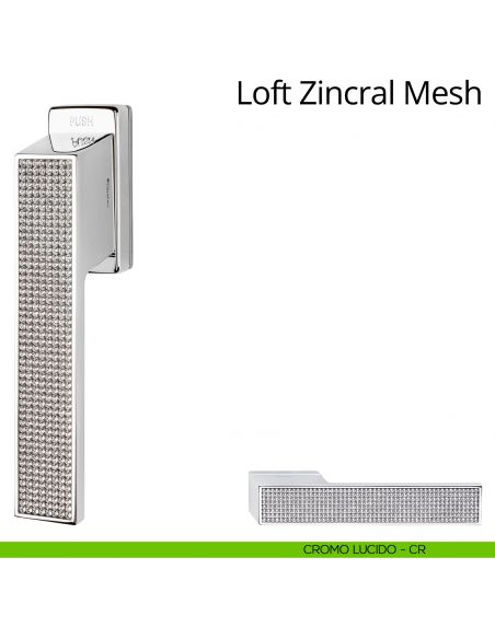 Maniglia per finestra martellina DK antintrusione con Swarovski Loft Zincral Mesh Linea Calì cromo lucido
