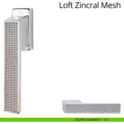 Maniglia per finestra martellina DK antintrusione con Swarovski Loft Zincral Mesh Linea Calì cromo satinato