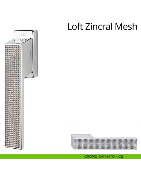 Maniglia per finestra martellina DK antintrusione con Swarovski Loft Zincral Mesh Linea Calì cromo satinato