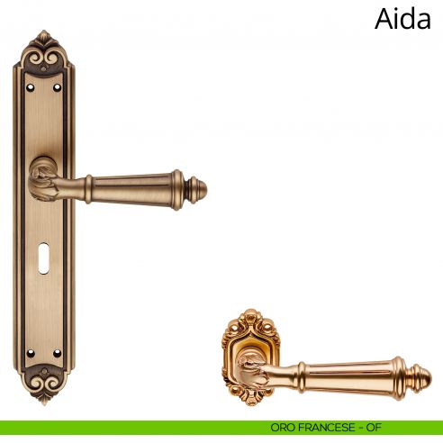 Maniglia con placca Small per porta Aida Linea Calì - oro francese - foro patent