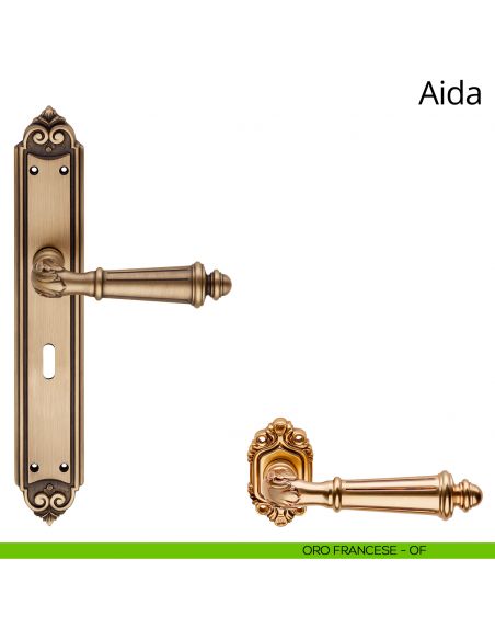 Maniglia con placca Small per porta Aida Linea Calì - oro francese - foro patent