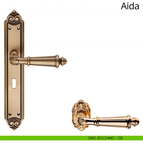 Maniglia con placca Small per porta Aida Linea Calì - oro zecchino - foro patent