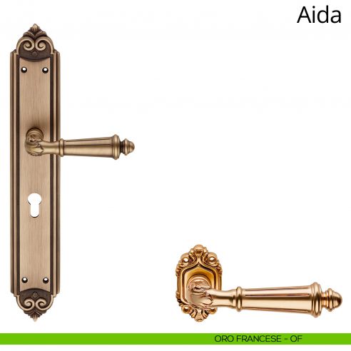 Maniglia con placca Small per porta Aida Linea Calì - oro francese - foro yale