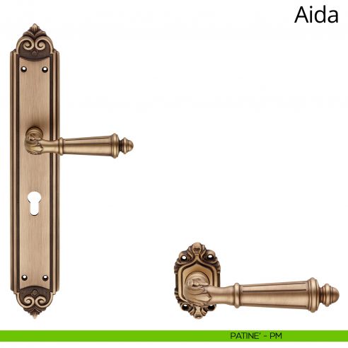 Maniglia con placca Small per porta Aida Linea Calì - patinè - foro yale