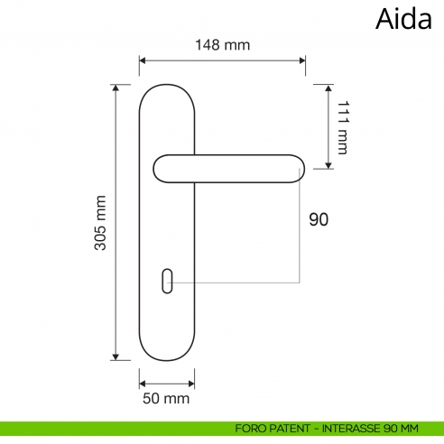 Maniglia con placca Small per porta Aida Linea Calì disegno foro patent interasse 90 mm