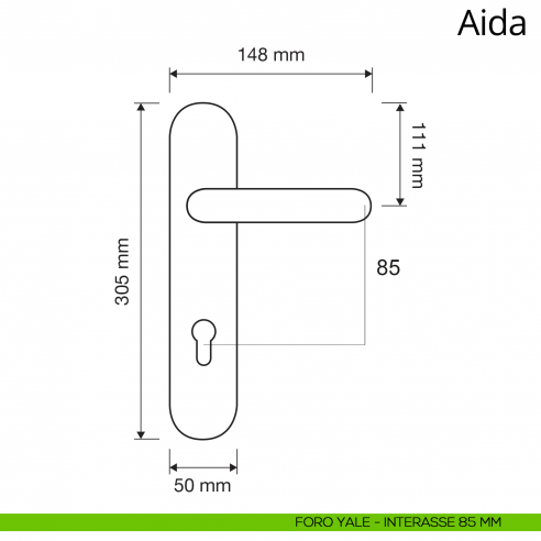 Maniglia con placca Small per porta Aida Linea Calì disegno foro yale interasse 85 mm