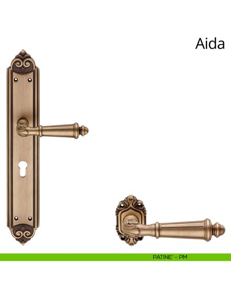 Maniglia con placca Big per porta Aida Linea Calì - patinè - foro yale