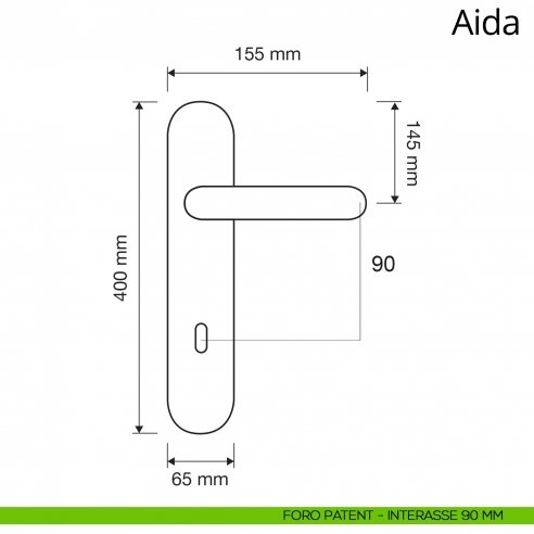 Maniglia con placca Big per porta Aida Linea Calì disegno foro patent interasse 90 mm
