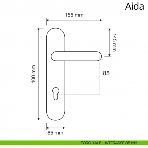 Maniglia con placca Big per porta Aida Linea Calì disegno foro yale interasse 85 mm