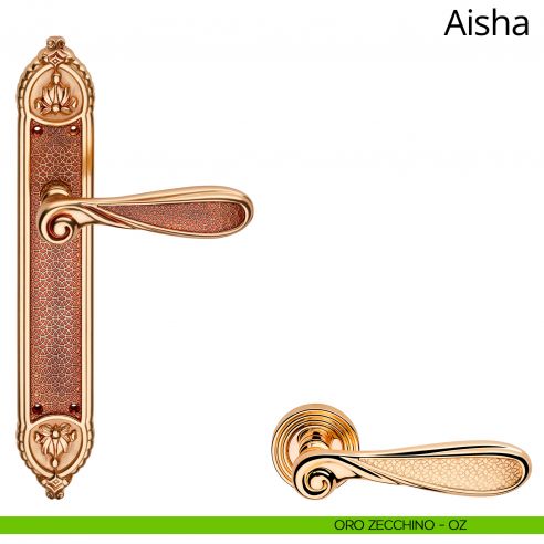 Maniglia con placca Small per porta Aisha Linea Calì - oro zecchino - placca cieca
