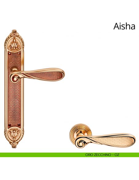 Maniglia con placca Small per porta Aisha Linea Calì - oro zecchino - placca cieca