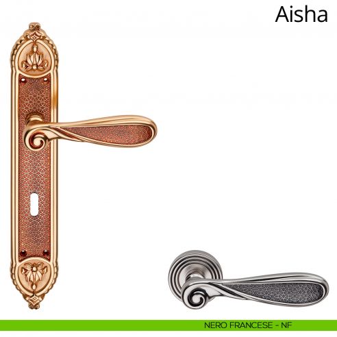 Maniglia con placca Small per porta Aisha Linea Calì - nero francese - foro patent