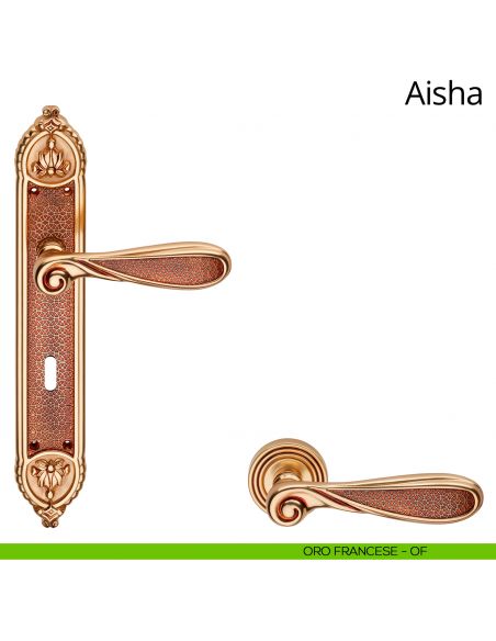 Maniglia con placca Small per porta Aisha Linea Calì - oro francese - foro patent