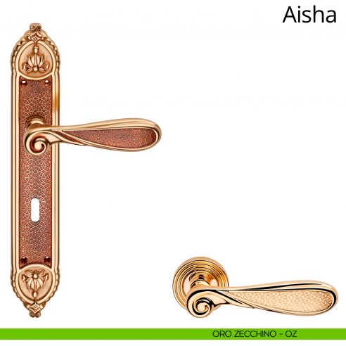 Maniglia con placca Small per porta Aisha Linea Calì - oro zecchino - foro patent