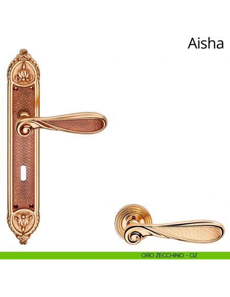 Maniglia con placca Small per porta Aisha Linea Calì - oro zecchino - foro patent