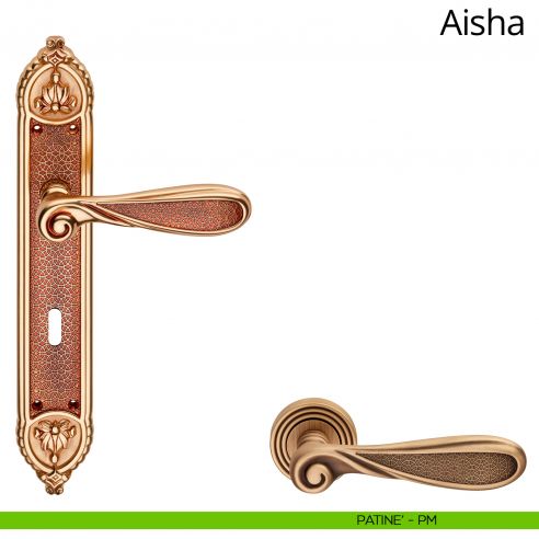 Maniglia con placca Small per porta Aisha Linea Calì - patinè - foro patent