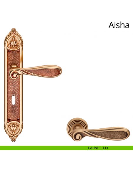 Maniglia con placca Small per porta Aisha Linea Calì - patinè - foro patent