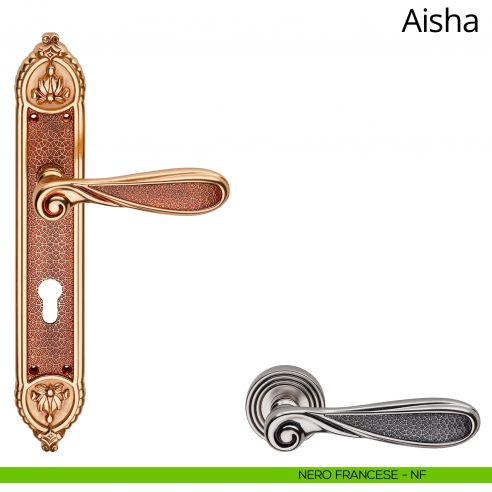 Maniglia con placca Small per porta Aisha Linea Calì - nero francese - foro yale