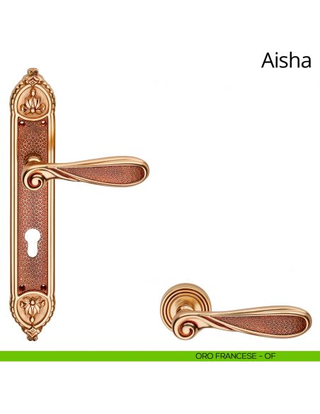 Maniglia con placca Small per porta Aisha Linea Calì - oro francese - foro yale