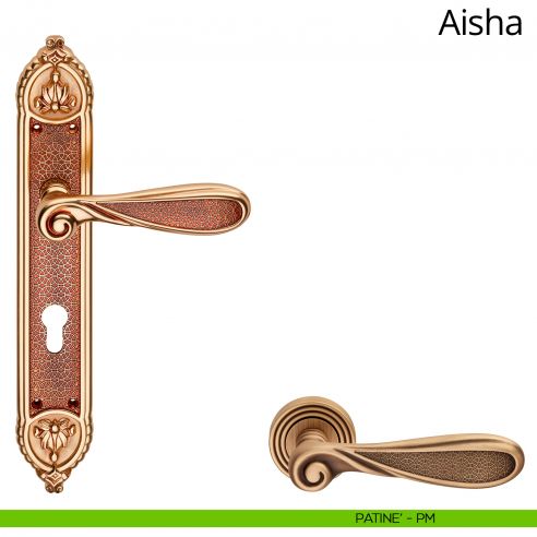 Maniglia con placca Small per porta Aisha Linea Calì - patinè - foro yale