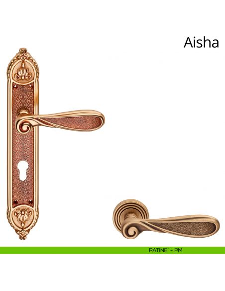 Maniglia con placca Small per porta Aisha Linea Calì - patinè - foro yale