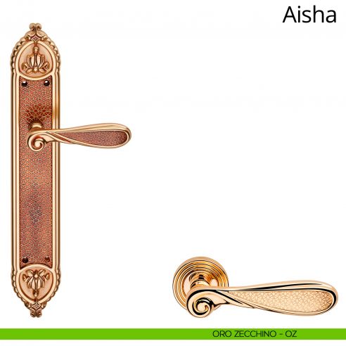 Maniglia con placca Big per porta Aisha Linea Calì - oro zecchino - placca cieca