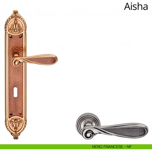 Maniglia con placca Big per porta Aisha Linea Calì - nero francese - foro patent