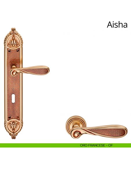 Maniglia con placca Big per porta Aisha Linea Calì - oro francese - foro patent