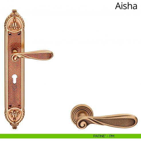 Maniglia con placca Big per porta Aisha Linea Calì - patinè - foro yale