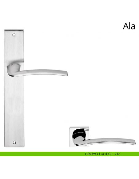 Maniglia con placca per porta Ala Linea Calì - cromo lucido - placca cieca