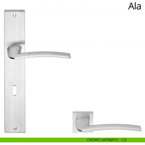 Maniglia con placca per porta Ala Linea Calì - cromo satinato - foro patent