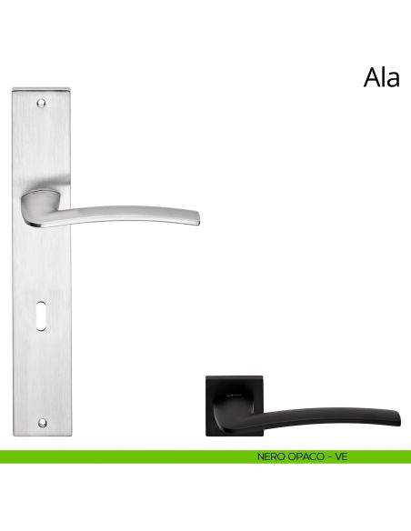 Maniglia con placca per porta Ala Linea Calì - nero opaco - foro patent