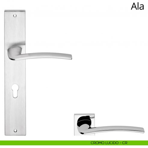Maniglia con placca per porta Ala Linea Calì - cromo lucido - foro yale