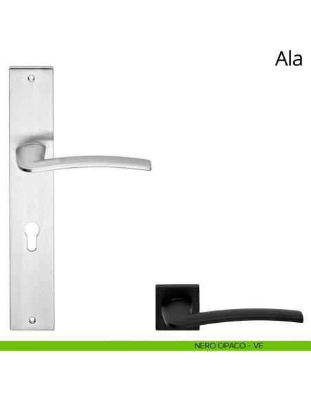 Maniglia con placca per porta Ala Linea Calì - nero opaco - foro yale