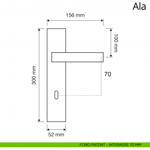 Maniglia con placca per porta Ala Linea Calì disegno foro patent interasse 70 mm